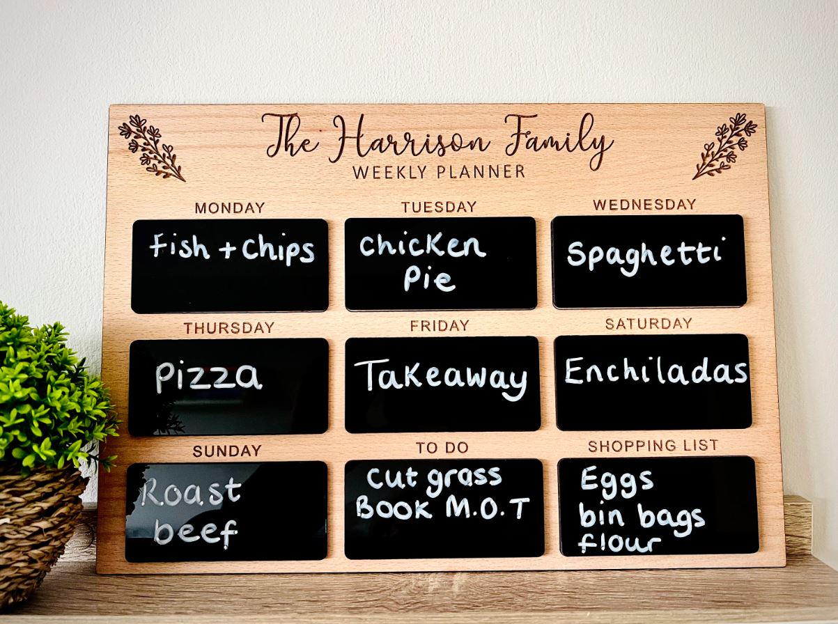 Personalised Family Planner, Wipeable Weekly Organiser, Weekly Food Plan, Meal Planner, Organisation, Mum Planner, Gift