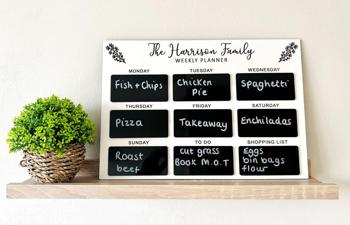 Personalised Family Planner, Wipeable Weekly Organiser, Weekly Food Plan, Meal Planner, Organisation, Mum Planner, Gift