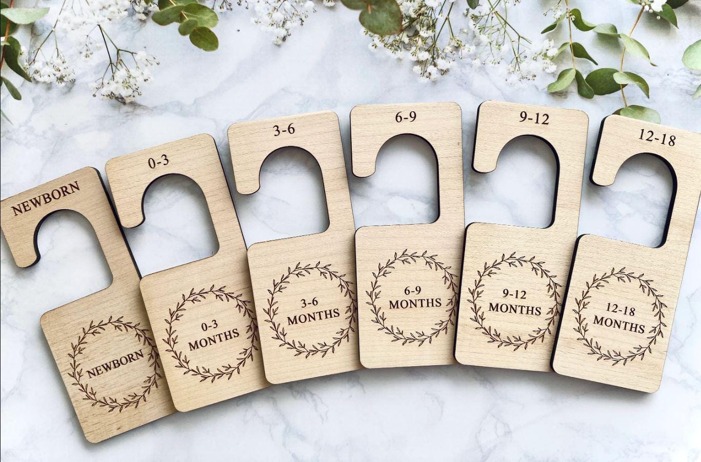 Baby Wardrobe Dividers, Floral Wreath, Scandi Clothes Dividers, Organisation, Baby Shower Gift, New Baby Present, Cute Wooden Nursery Decor