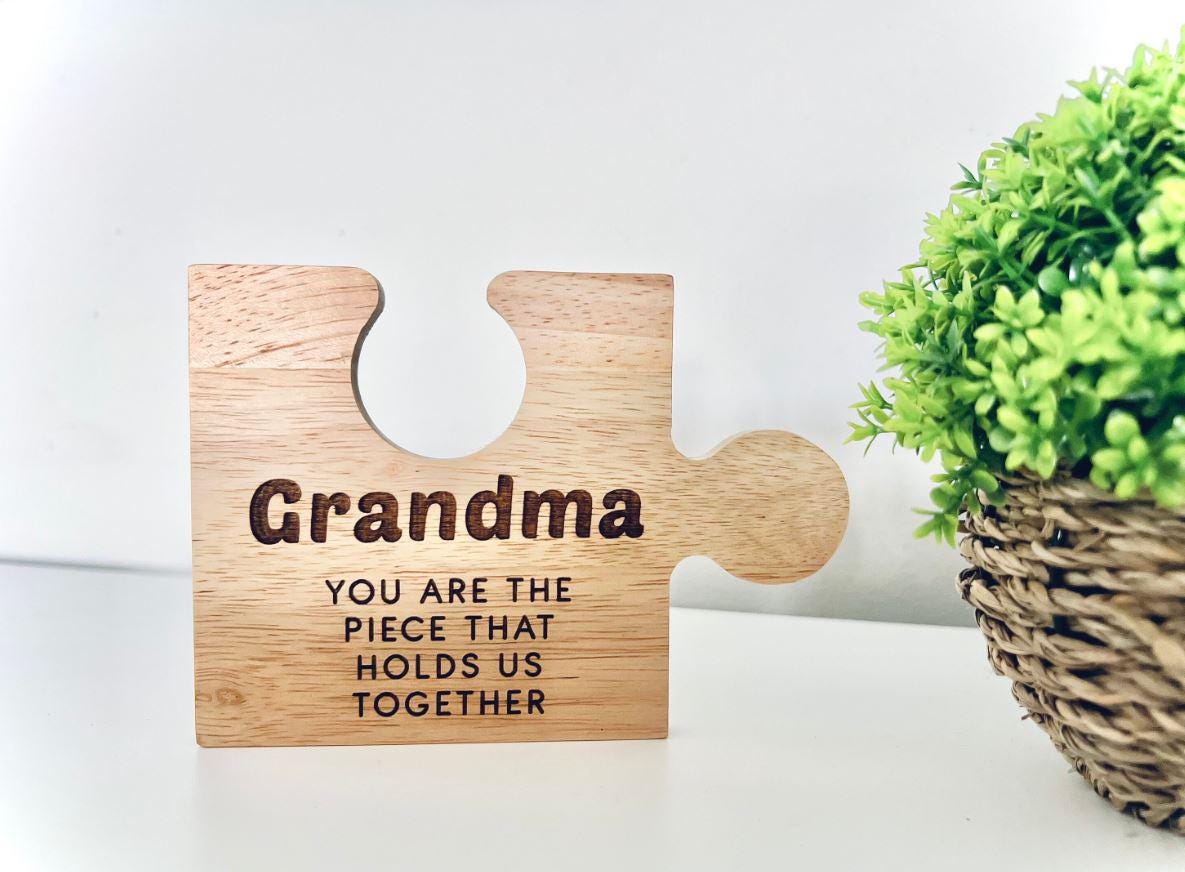 Personalised Grandma Jigsaw Piece, Free Standing Wooden Ornament, For Gran, Nanna, For Her, Mothers Day, Birthday, Christmas, From The Kids