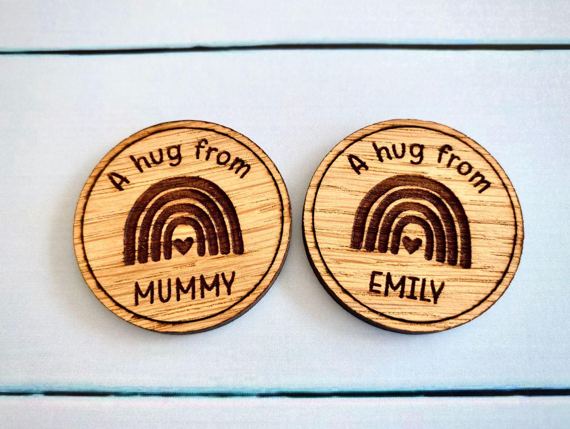 Personalised Wood Pocket Hug Token â€“ Brave Button - Back to School â€“ Starting School Gift â€“ Keepsake for Kids â€“ Engraved Unique Gift