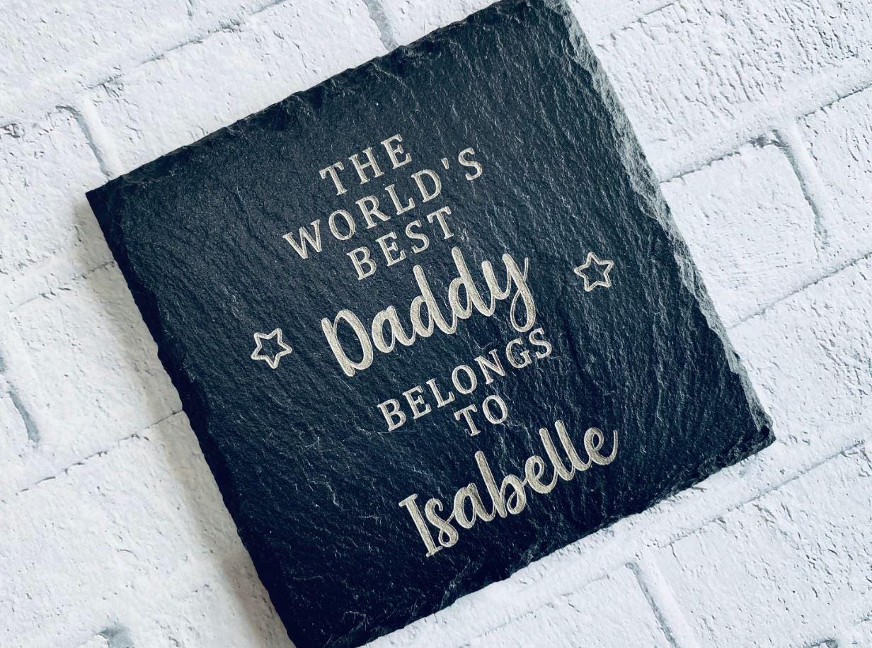 Personalised slate Coaster For Worlds Best Daddy, Dad, Grandad, Papa. Perfect for Christmas, Birthday, Fathers Day Gift, Presents For Men