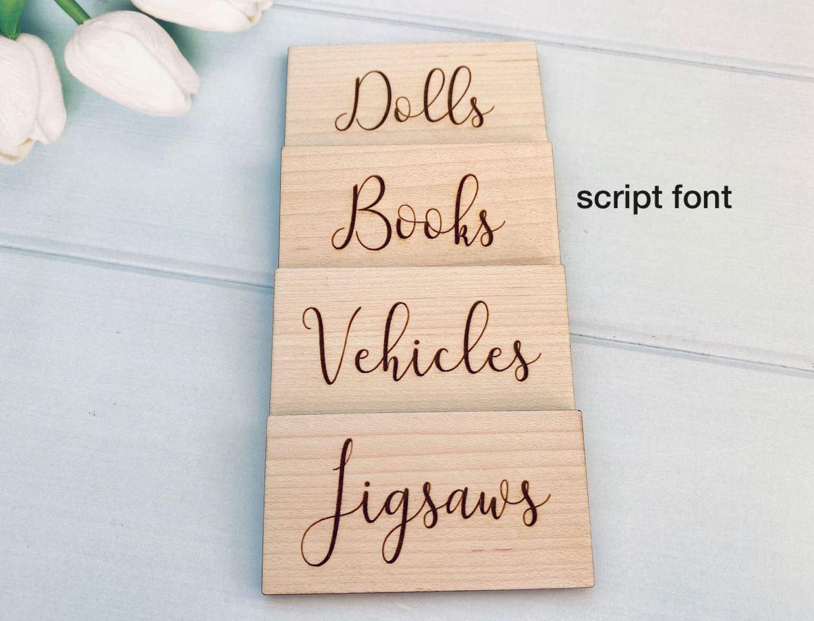Personalised Wooden Toy Box Labels: Laser Engraved Wooden, Storage Labels, Playroom Decor, Nursery Decor, Home Organisation. New baby gift