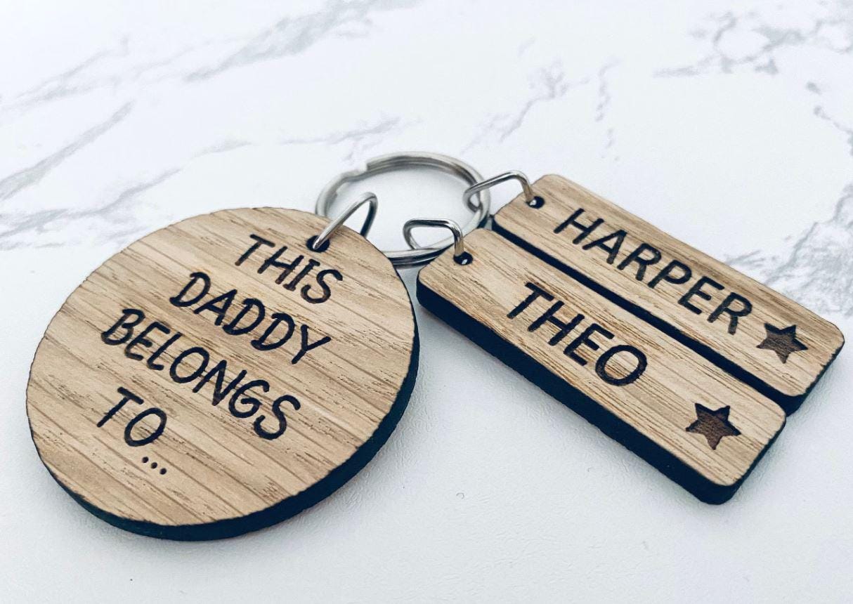 Personalised Wooden Engraved Keyring for Dad Grandad Grandpa Daddy Papa Gift for Fathers Day Christmas Birthday Keepsake Gift For Him