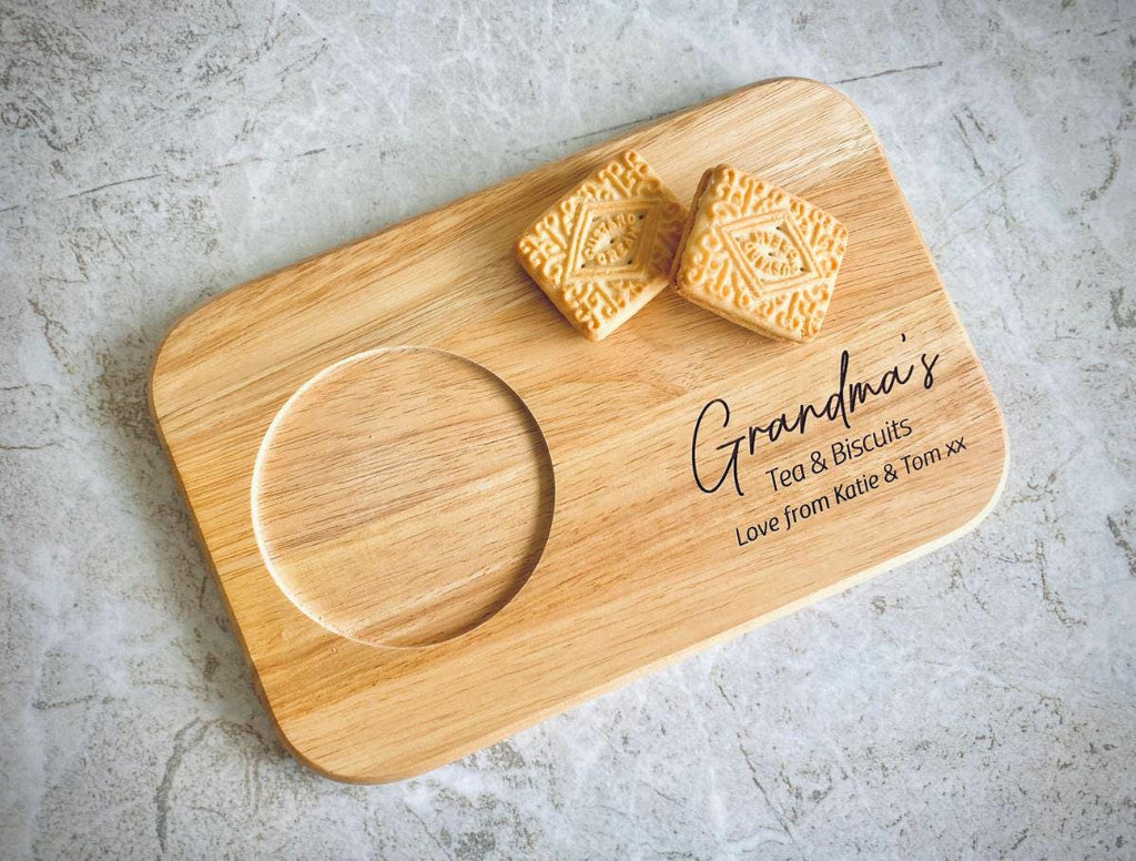 Personalised Tea and Biscuit Board, Engraved Wooden Treat Tray. Christmas, Birthday gift or present for special someone in your life.