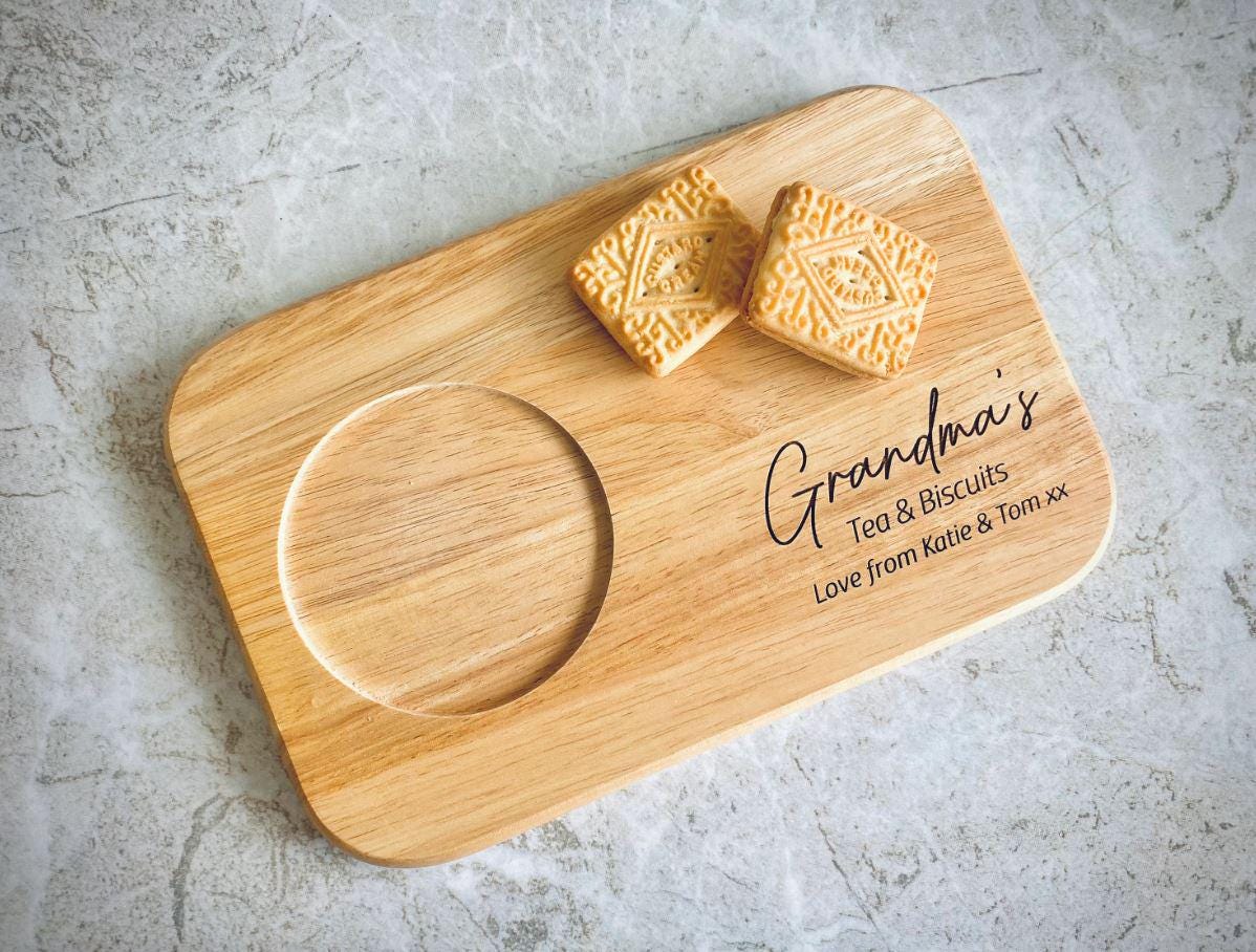 Personalised Tea and Biscuit Board, Engraved Wooden Treat Tray. Christmas, Birthday gift or present for special someone in your life.