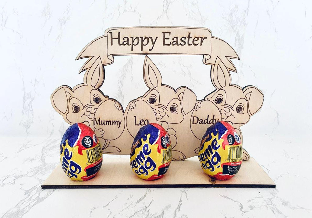 Personalised Easter Egg holder, Easter Bunny, Kids Easter gift, Personalised Wooden Easter Gift, Chocolate Holder, Family Easter Gift, Bunny