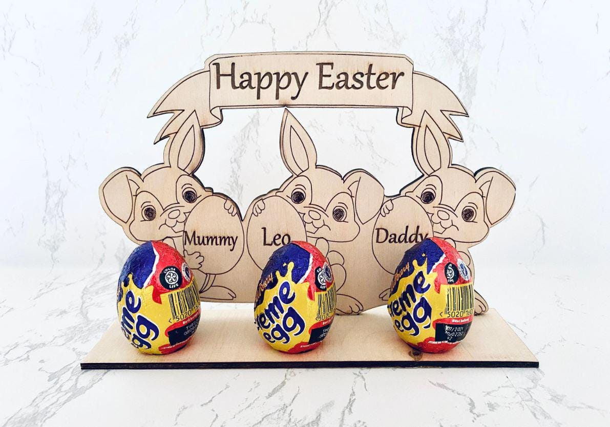 Personalised Easter Egg holder, Easter Bunny, Kids Easter gift, Personalised Wooden Easter Gift, Chocolate Holder, Family Easter Gift, Bunny
