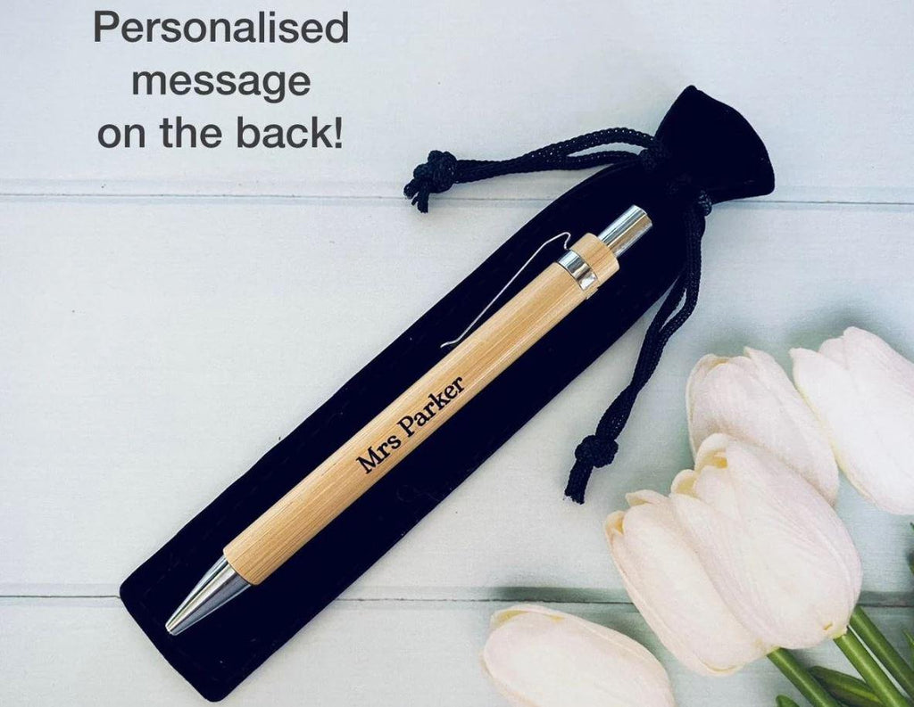 Personalised Teacher Pen, Eco-Friendly Bamboo Wooden Gift With Message, Teacher, Nursery School Key Worker Thank You End of Term Year Gift