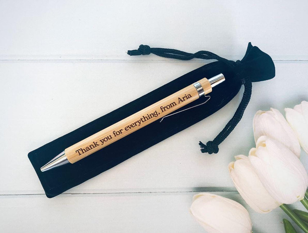 Personalised Teacher Pen, Eco-Friendly Bamboo Wooden Gift With Message, Teacher, Nursery School Key Worker Thank You End of Term Year Gift