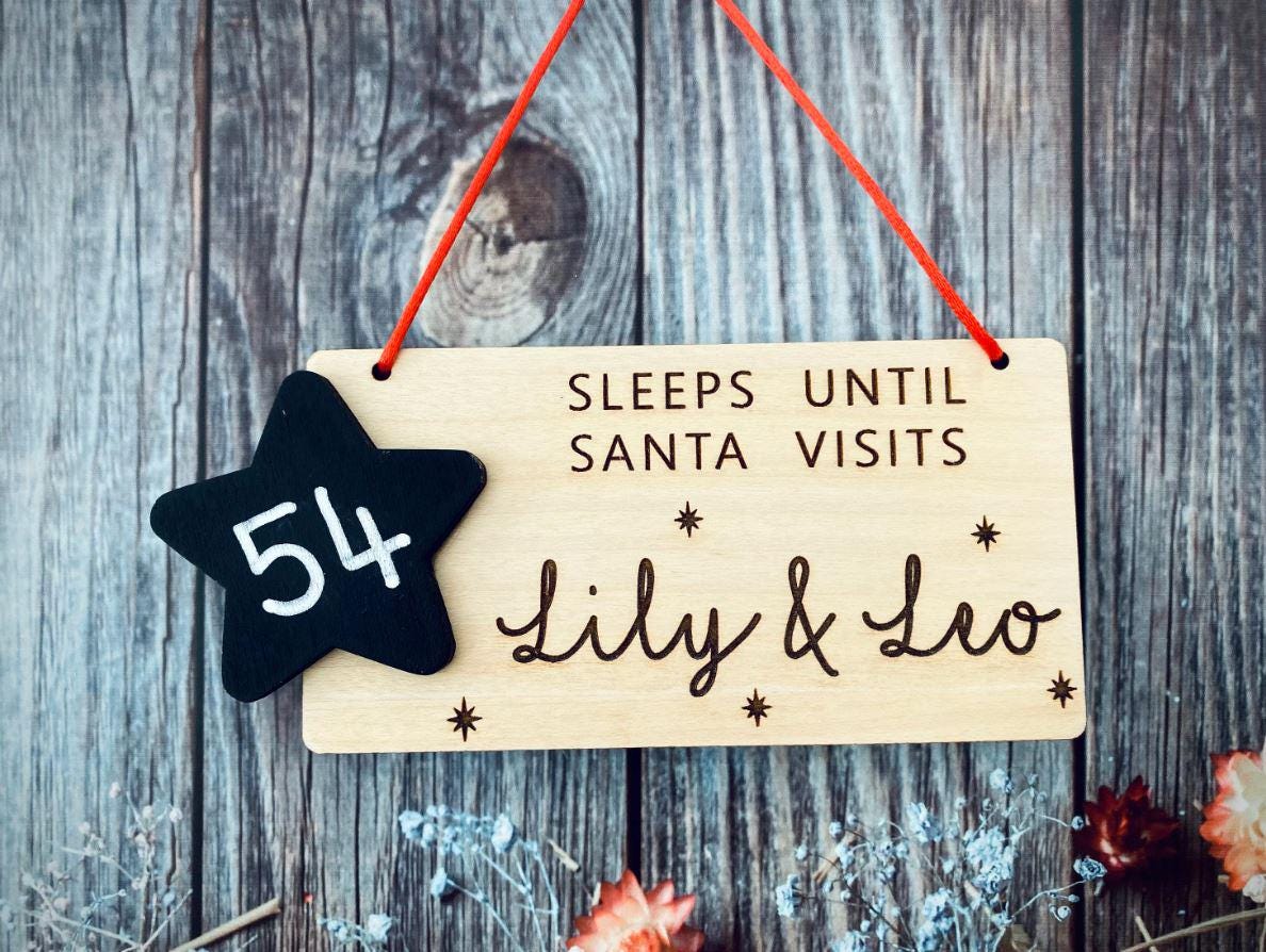Personalised Christmas Countdown For Children, Xmas Sleeps Until Santa Plaque, Chalkboard, Engraved Personalized Gifts for Kids, Blackboard