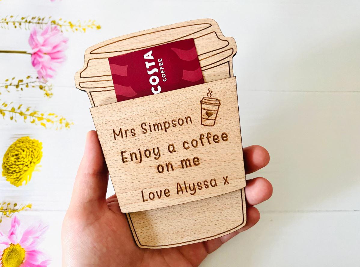 Personalised Coffee Cup Gift Card Holder For Teachers, Teacher Gift, Hot Drink Gift Card,  End of Term Gift, Starbucks, Costa Coffee, Xmas