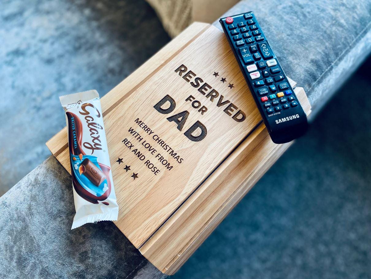 Personalised Wooden engraved Sofa Tray, Adjustable Arm Table, Xmas, birthday Gift for him or her.