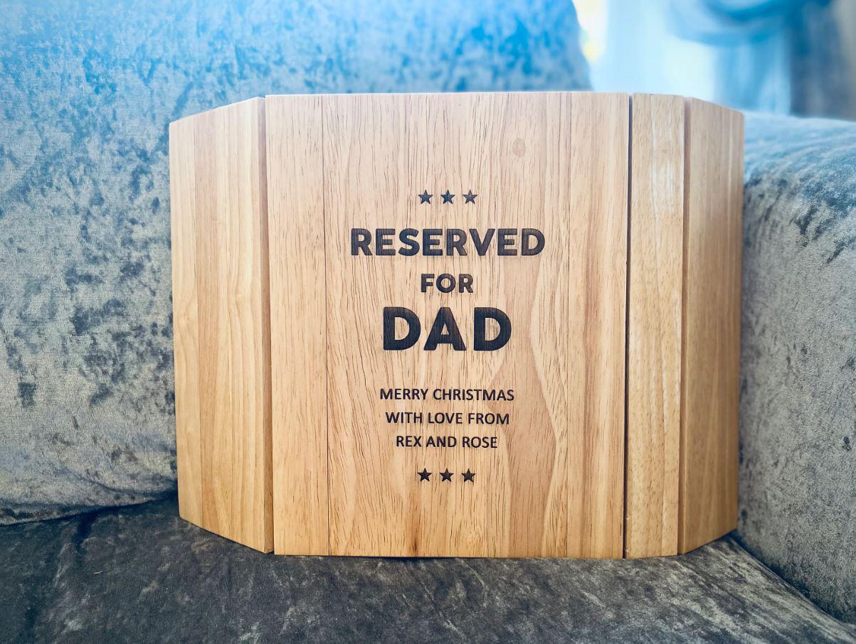 Personalised Wooden engraved Sofa Tray, Adjustable Arm Table, Xmas, birthday Gift for him or her.