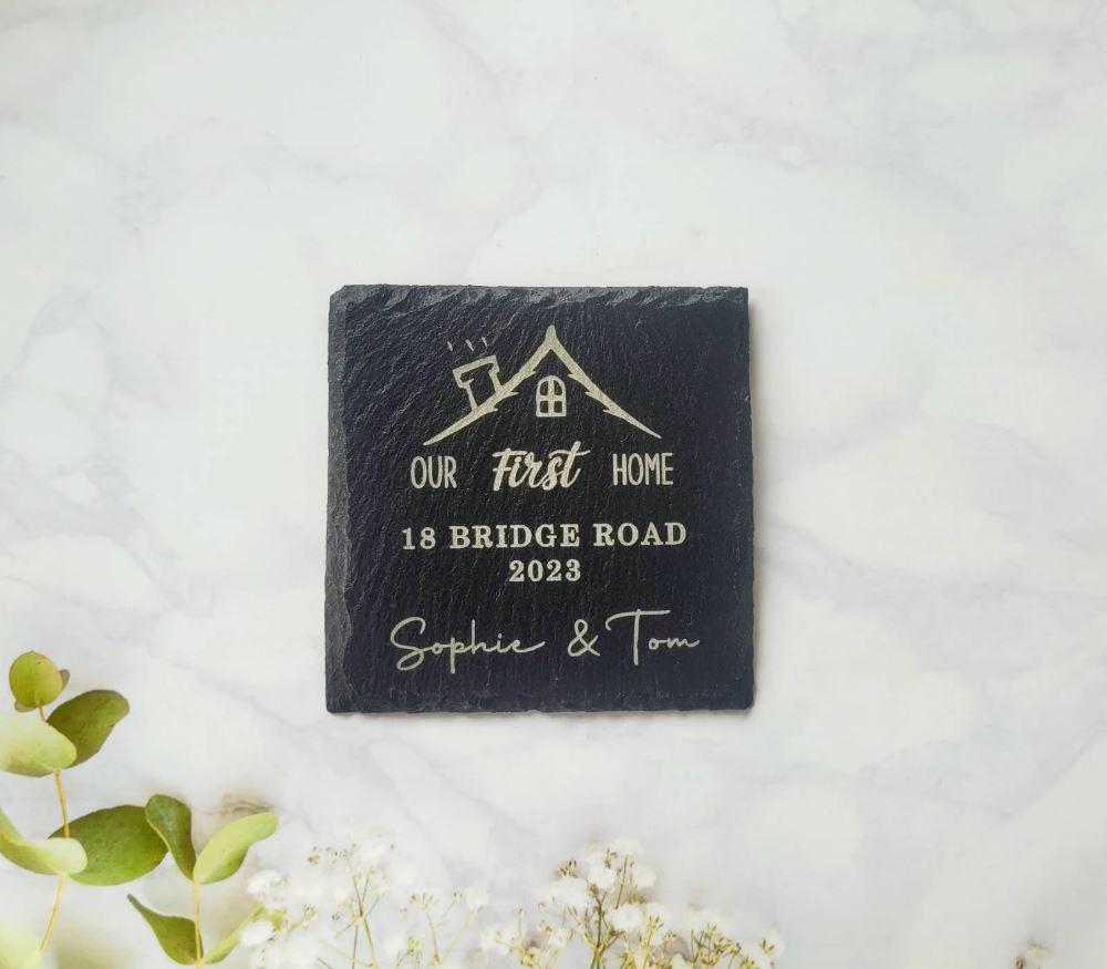 Personalised Coaster Our First Home Coaster - Moving House - First Home - Slate Coasters - Personalised Gift - New home Gift