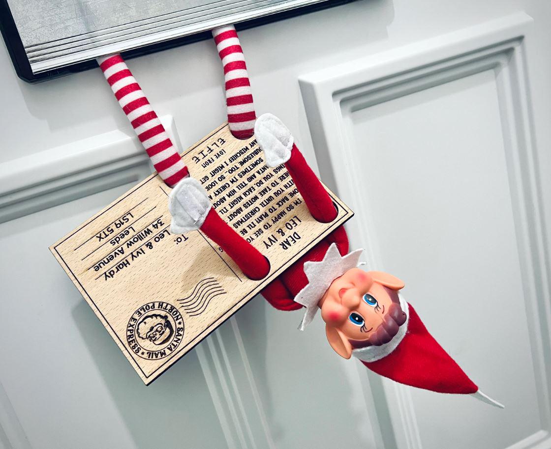 Elf Arrival Postcard Wooden Christmas Card, Personalised Naughty Elf Return Letter Welcome Back Elf Mail For Kids Christmas Ideas Activity