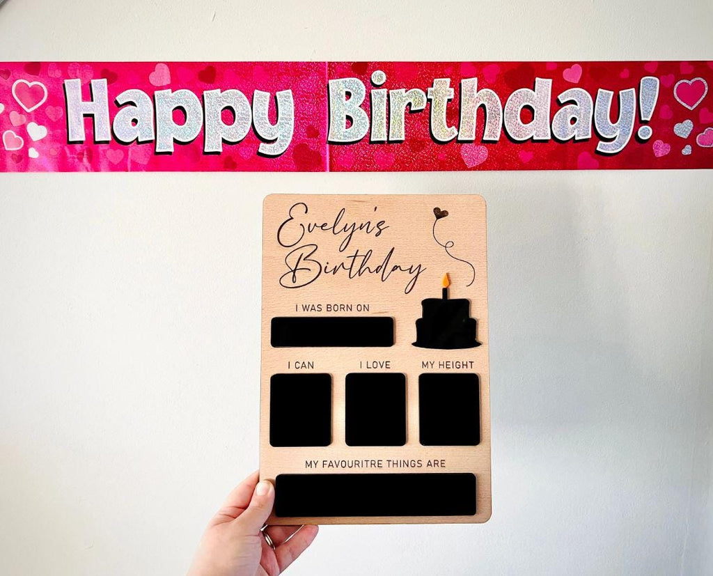 Personalised Birthday Milestone Sign, Wooden engraved Birthday Keepsake, Baby Toddler Milestones, My First Birthday, Wipe and reuse.