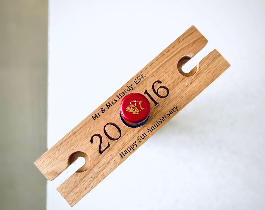 Personalised Wooden Wine Glass & Bottle Holder, Wooden Anniversary Gift, Wedding Present For Couples, Engraved Bottle Butler, Mr and Mrs