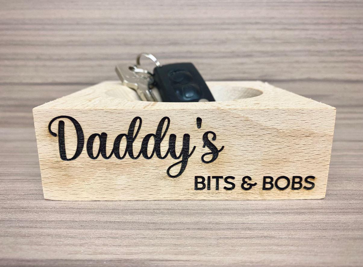Personalised Wooden Engraved Organiser Coin Keys Watch Holder, Fathers Day Birthday Christmas Gifts for him, Dad Daddy Grandad Papa Grandpa