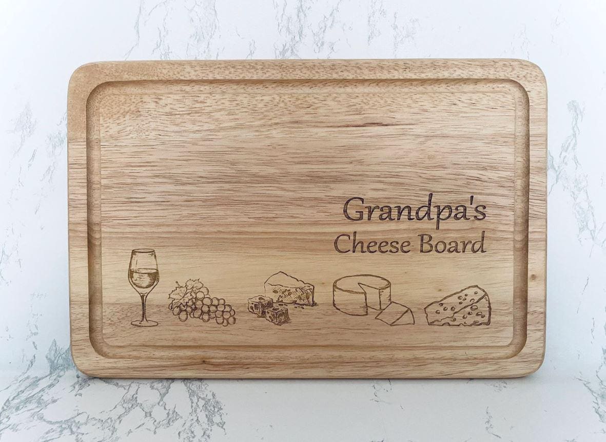 Personalised Engraved Wood Cheese Chopping Board: Bespoke present Novelty Bespoke Gift for anytime Birthday, Christmas, Papa, Dad, Mum, Nana