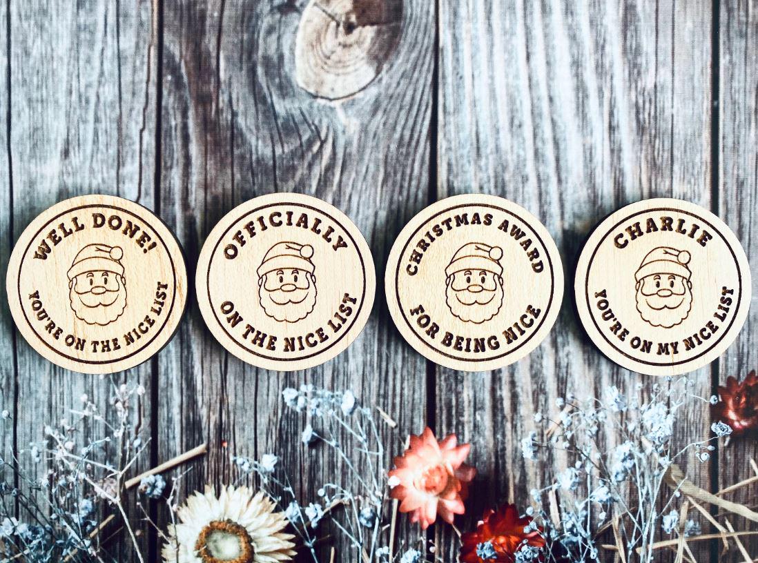 Christmas Nice List Button, Santa Good List Award, Father Christmas, Xmas Eve Box Gifts, Well Done, Children's Wooden Token, North Pole Kids
