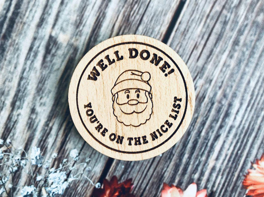 Christmas Nice List Button, Santa Good List Award, Father Christmas, Xmas Eve Box Gifts, Well Done, Children's Wooden Token, North Pole Kids