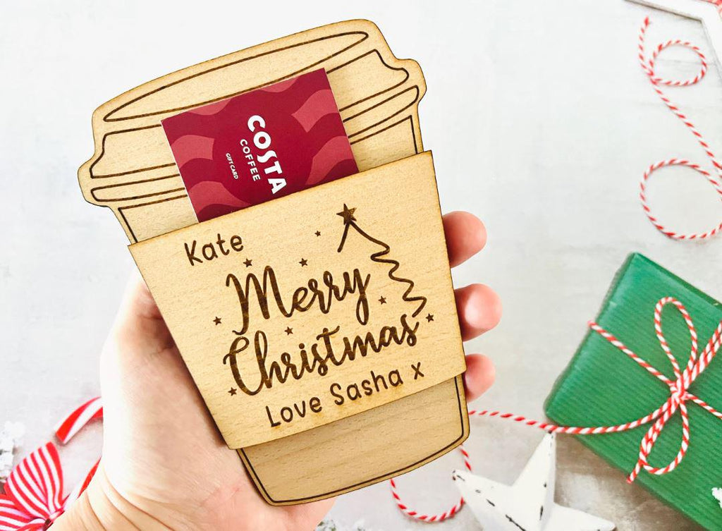 Personalised Christmas Coffee Cup Gift Card Holder For Friend, Family, Christmas Gift, Hot Drink Gift Card, Starbucks, Costa, Greggs, Pret