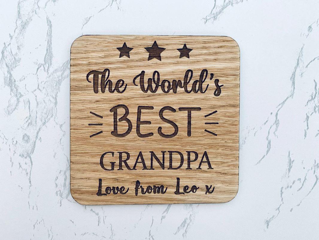 Personalised Wooden Coaster For Fathers Day, Birthday, Christmas, Present, Gift for Dad Grandpa Papa Daddy Grandad Keepsake Novelty Coaster