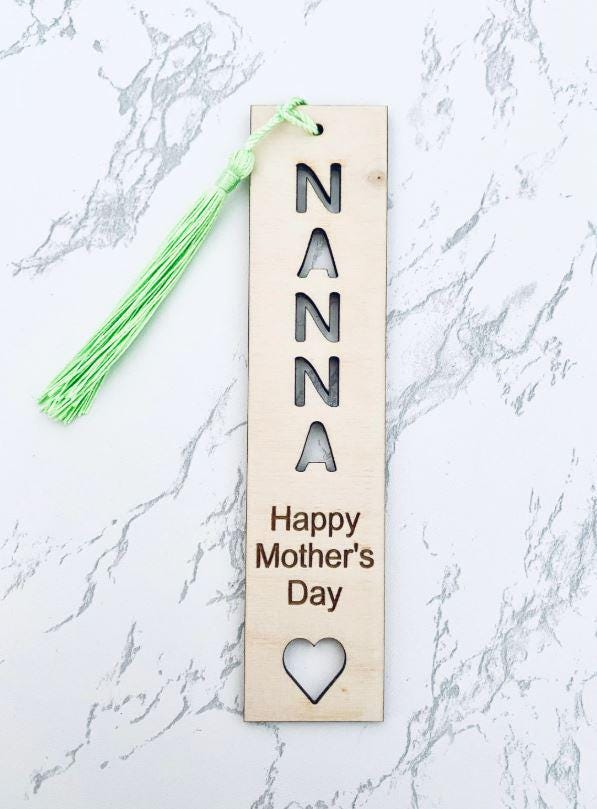 Personalised Wooden Bookmark, Engraved Bookmark Gift, Motherâ€™s Day Mum Present, Grandma Nannie Personalised Name Gift Reading Bookmark Kids