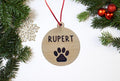 Dog Cat Christmas Bauble, Personalised Paw Print Xmas Ornament Decor, Pet Owner, Animal Lover Wooden Engraved Xmas Decoration