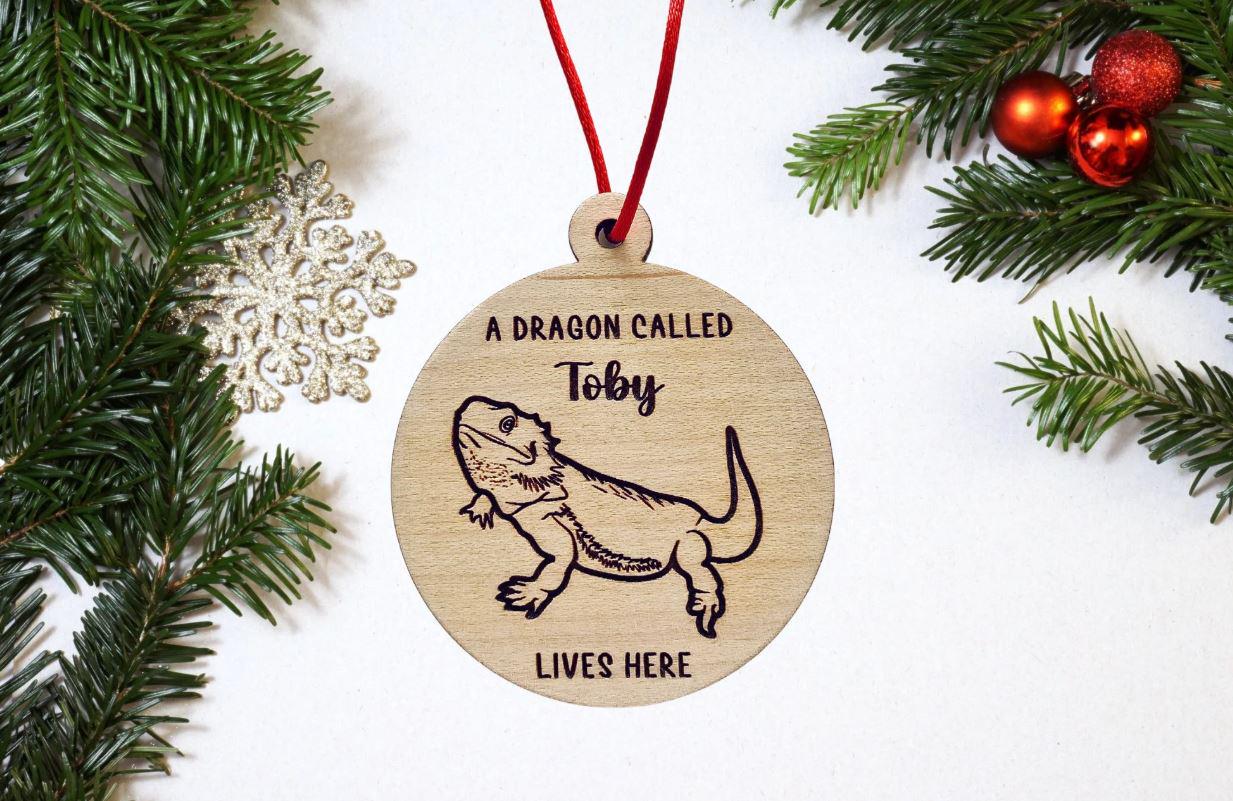 Bearded Dragon Bauble Personalised Christmas Pet sustainable Decoration Wooden Engraved Xmas Gift For Animal Lover Christmas Lizard Ornament
