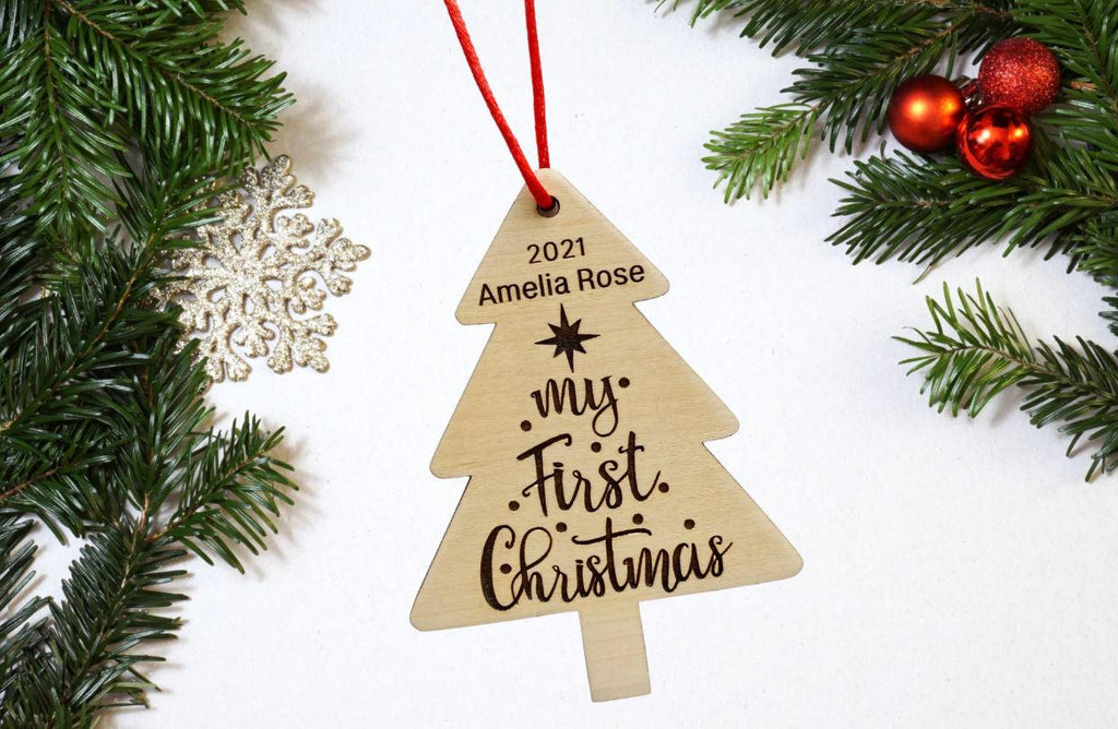 Personalised baby first Christmas Bauble, First Christmas Tree Decoration, Babies Xmas, Wooden Engraved Bauble, Handmade keepsake