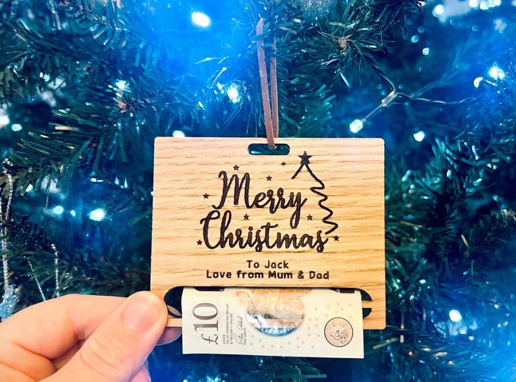 Personalised  Money Holder, Christmas Gift, Money Envelope, Xmas, Wooden, Christmas Bauble, Sustainable Decoration, Xmas Present