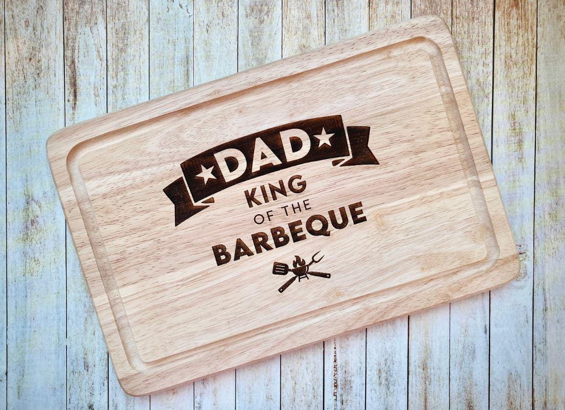 Personalised Dads BBQ Chopping Board, Fathers Day, King Of The Bbq Utensils, For Him, For Dad, Daddy, Grandad, Papa Birthday, Christmas Gift