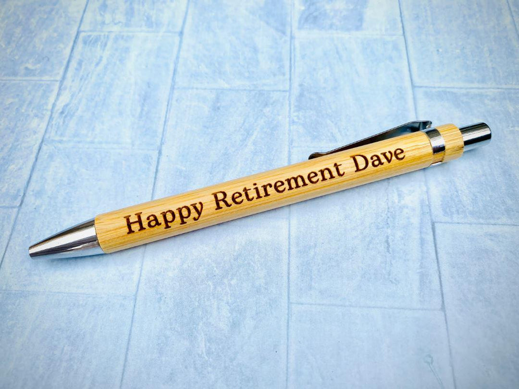 Personalised Bamboo Wooden Pen, Retirement Gift, Happy Retirement Present, New Job, Good Luck, Writing Pen Special Keepsake Eco-Friendly