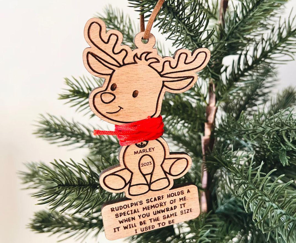 Personalised Reindeer Bauble With Child Keepsake String, Height Measurement, Christmas Keepsake, Babies 1st Christmas, Sustainable decor