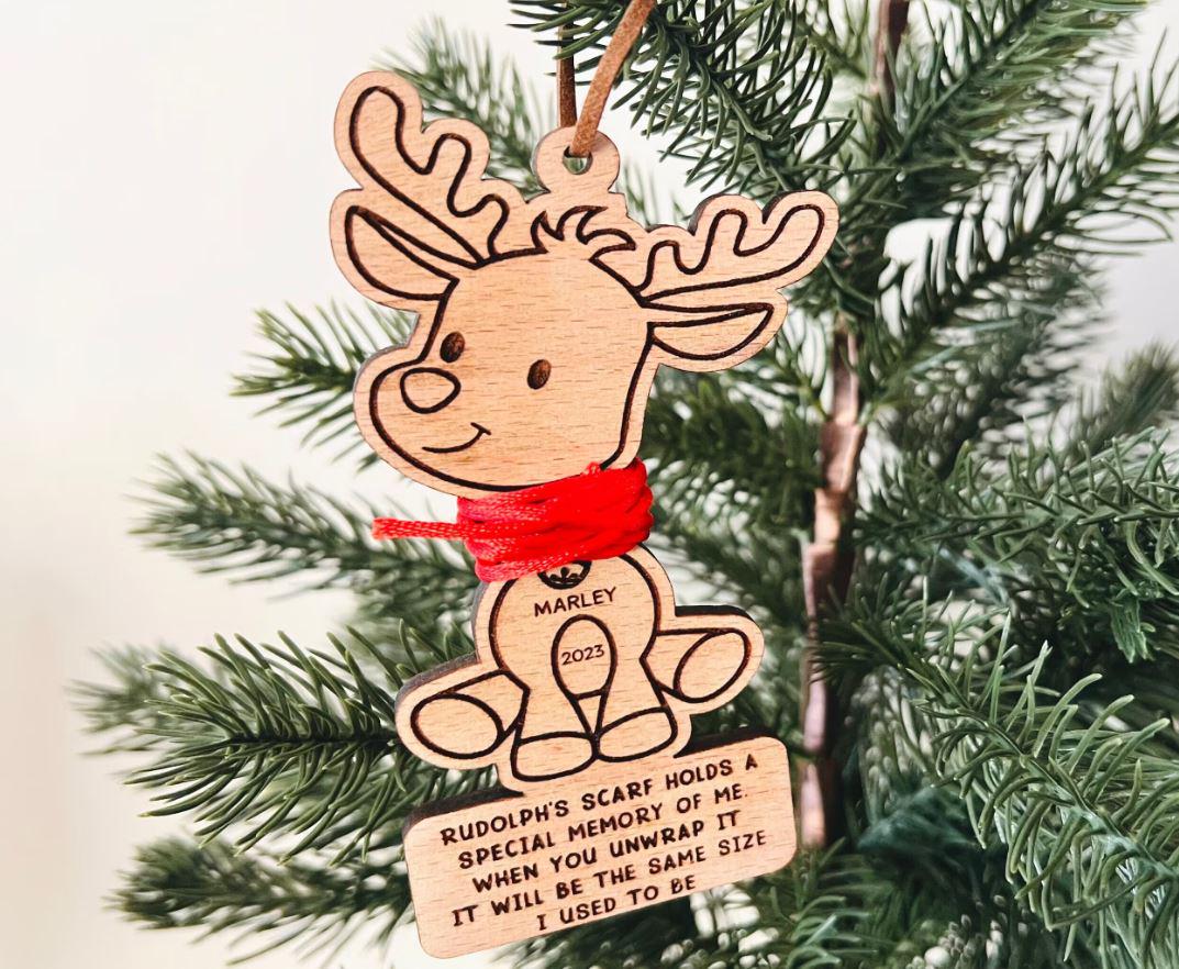 Personalised Reindeer Bauble With Child Keepsake String, Height Measurement, Christmas Keepsake, Babies 1st Christmas, Sustainable decor
