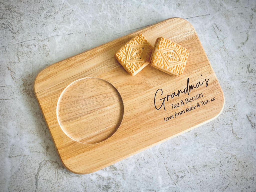 Personalised Tea & Biscuit Board â€“ Engraved Wooden Treat Platter â€“ Gift for Mum, Dad, Granny, Grandma, Grandad, Papa â€“ Custom Message.