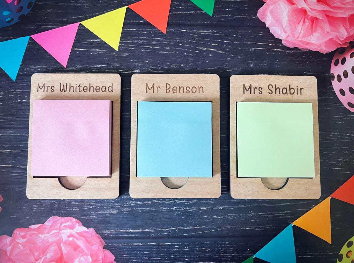 Post it note holder teacher gift, end of year teachers present, classroom stationary accessories, last day of school gift, nursery, primary