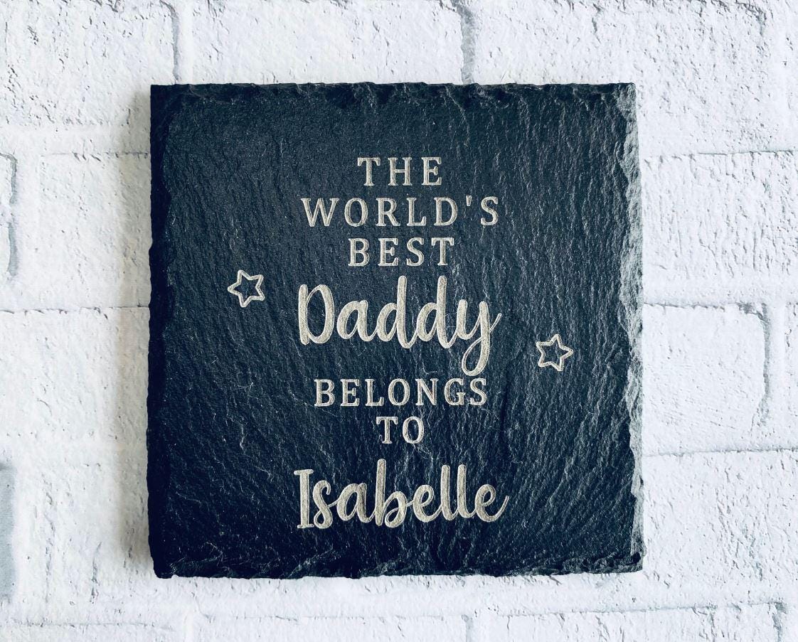 Personalised slate Coaster For Worlds Best Daddy, Dad, Grandad, Papa. Perfect for Christmas, Birthday, Fathers Day Gift, Presents For Men