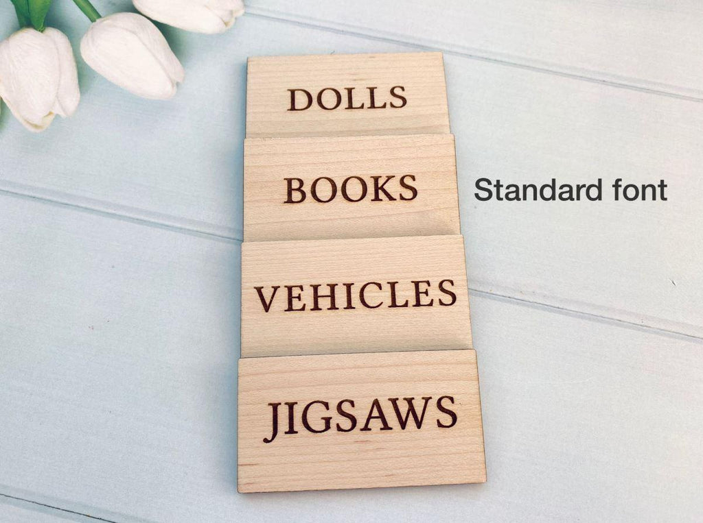 Personalised Wooden Toy Box Labels: Laser Engraved Wooden, Storage Labels, Playroom Decor, Nursery Decor, Home Organisation. New baby gift