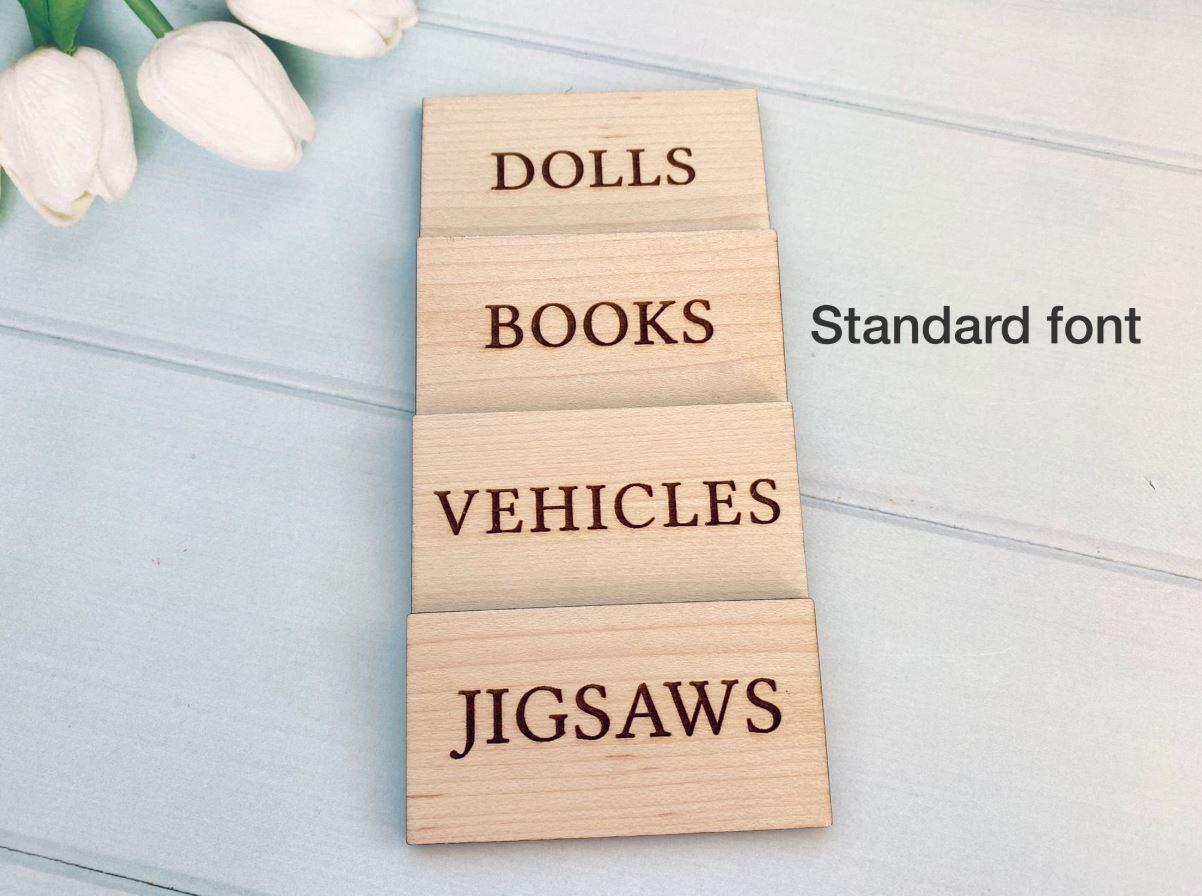 Personalised Wooden Toy Box Labels: Laser Engraved Wooden, Storage Labels, Playroom Decor, Nursery Decor, Home Organisation. New baby gift