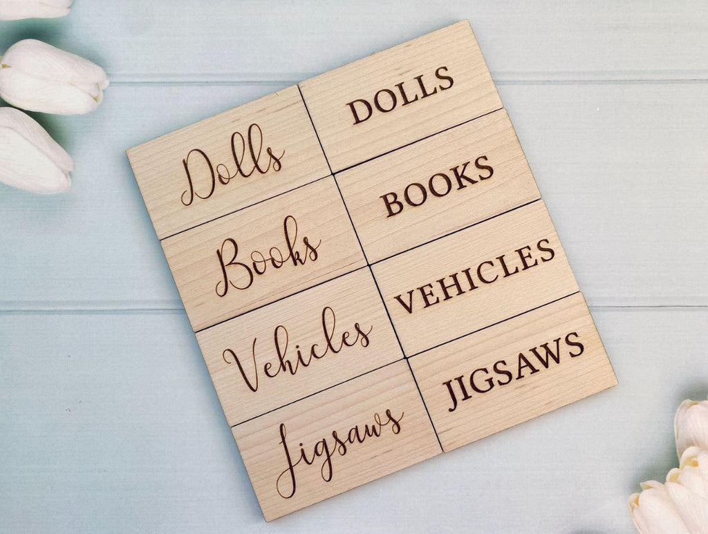 Personalised Wooden Toy Box Labels: Laser Engraved Wooden, Storage Labels, Playroom Decor, Nursery Decor, Home Organisation. New baby gift