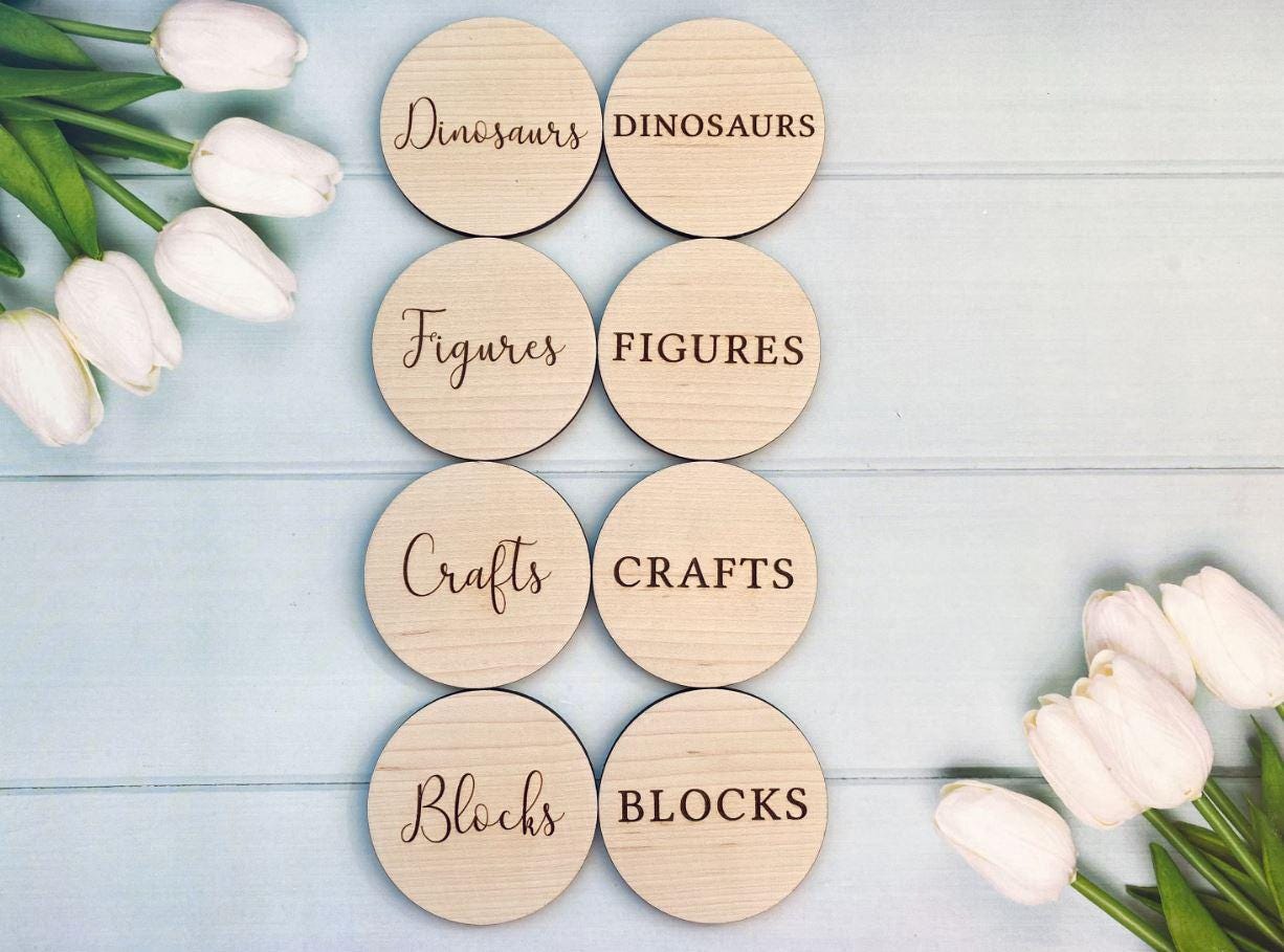 Personalised Wooden Toy Box Labels: Laser Engraved Wooden, Storage Labels, Playroom Decor, Nursery Decor, Home Organisation. New baby gift