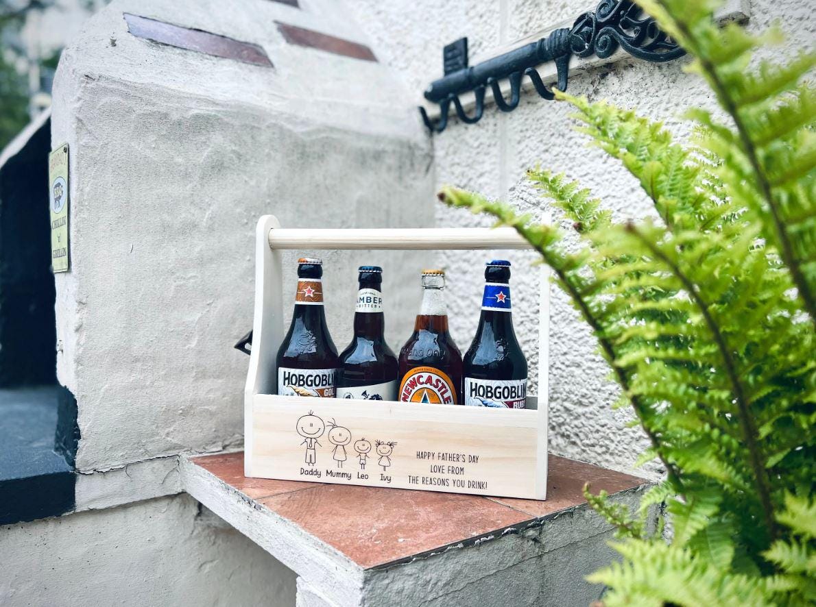Personalised Beer Caddy Holder, Fathers Day Gifts For Him, Bottle Opener, BBQ accessories, For Dad, Daddy, Grandad, Grandpa, papa