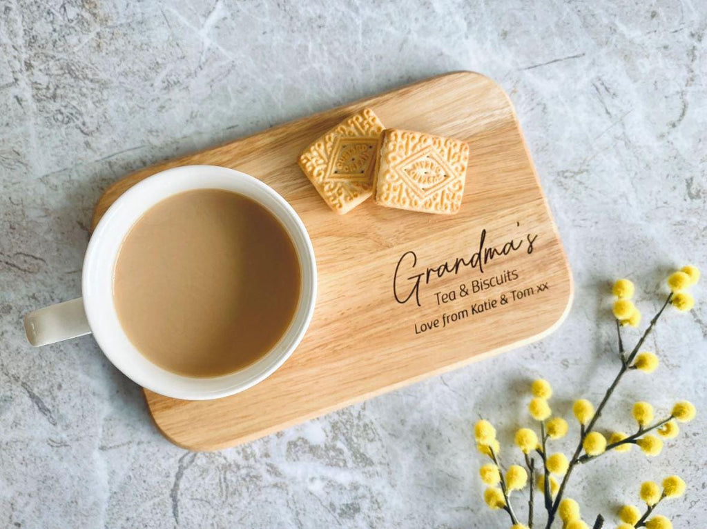 Personalised Tea and Biscuit Board, Engraved Wooden Treat Tray. Christmas, Birthday gift or present for special someone in your life.