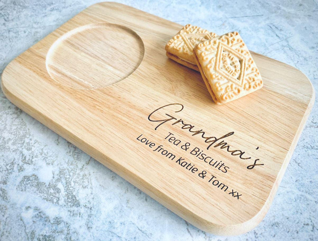 Personalised Tea and Biscuit Board, Engraved Wooden Treat Tray. Christmas, Birthday gift or present for special someone in your life.