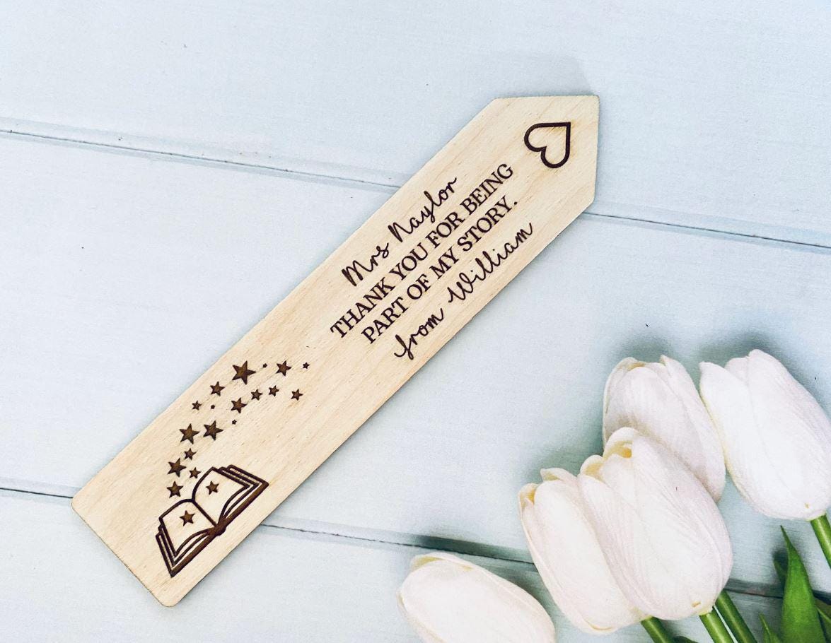 Personalised Wooden Teacher Bookmark End of Term Gift Gift For Him or Her Present for Key Worker School Book Lover Reading Thank You Nursery