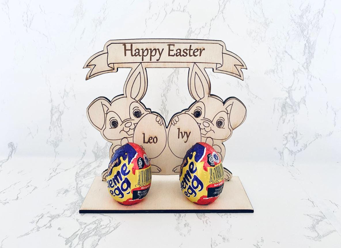 Personalised Wooden Engraved Easter Egg holder,  Perfect Easter gift, Kids Easter, Easter bunny, Chocolate holder, Easter Egg, Cute Bunny