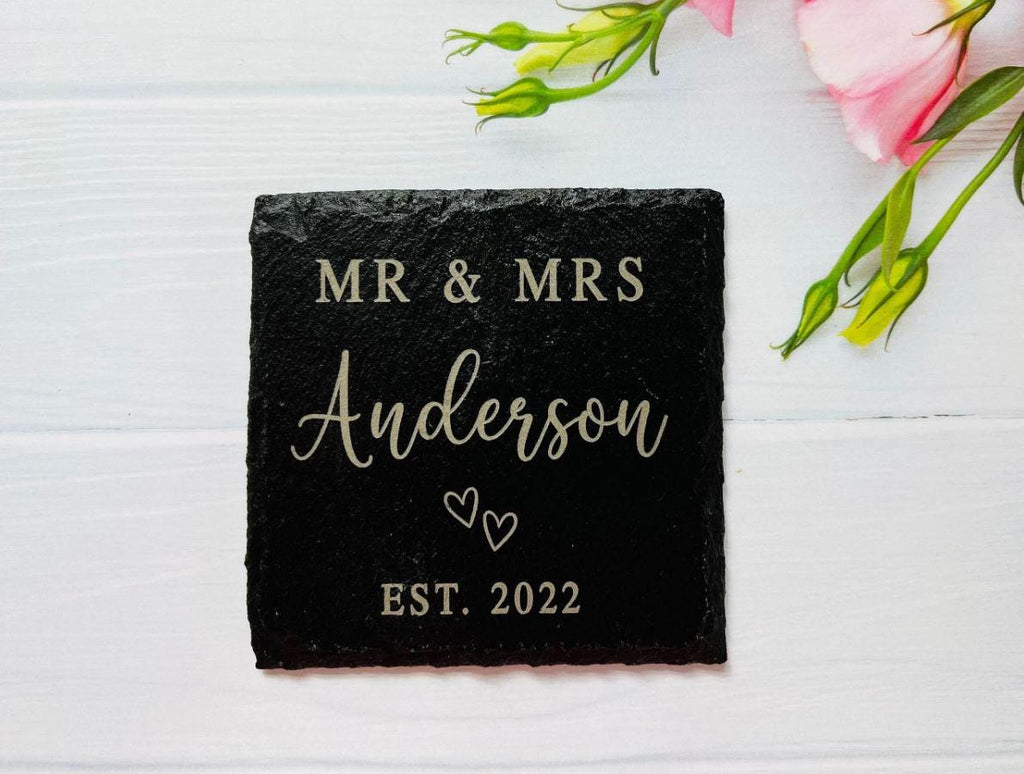Personalized Slate Wedding Coaster, Anniversary Gift